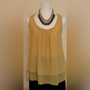 Naked Zebra Yellow Mustard Sheer Light Pleates In Front. Open Back Ruffled Sz S